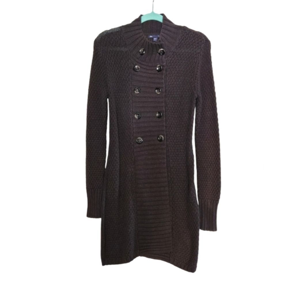 GAP Long Button Up Cardigan Sweater Dark Brown Sz Small